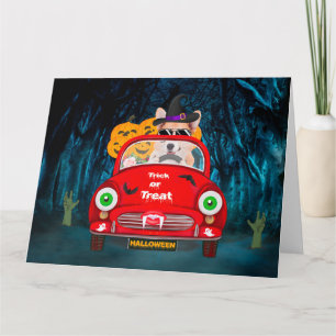 Corgi Dog Driving Car Scary Halloween Card