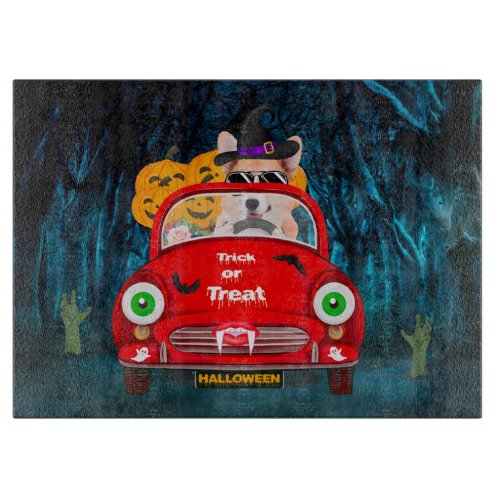 Corgi Dog Driving Car Scary Halloween Cutting Board