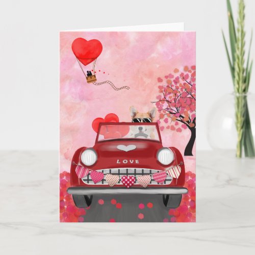 Corgi Dog Driving Car with Hearts Valentines   Card