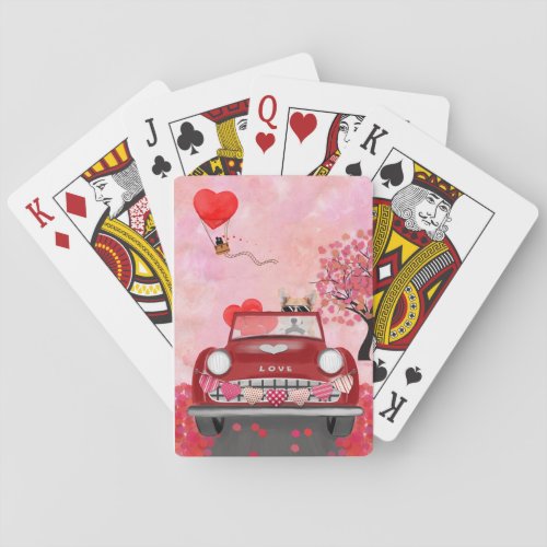 Corgi Dog Driving Car with Hearts Valentines   Playing Cards