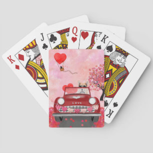 Corgi Dog Driving Car with Hearts Valentine's Poker Cards