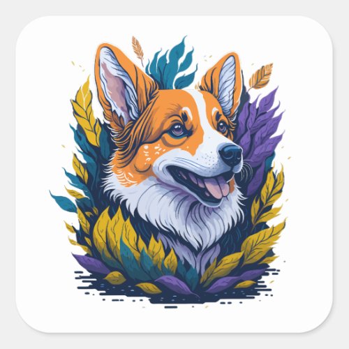 Corgi dog face colourful leaf Sticker