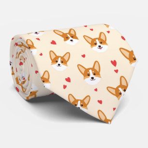 Corgi Dog Face with Hearts Valentine's Day  Neck Tie