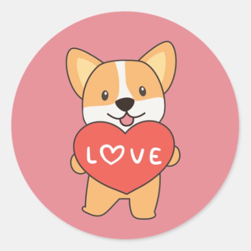 Corgi Dog For Valentines Day Cute Animals With Cl Classic Round Sticker