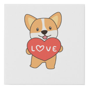 Corgi Dog For Valentine's Day Cute Animals With Faux Canvas Print