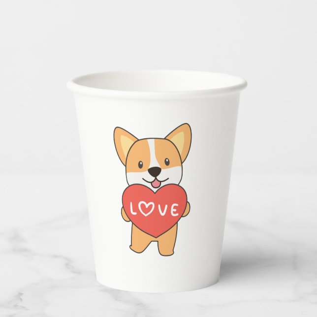 Corgi Dog For Valentine's Day Cute Animals With Paper Cups (Front)