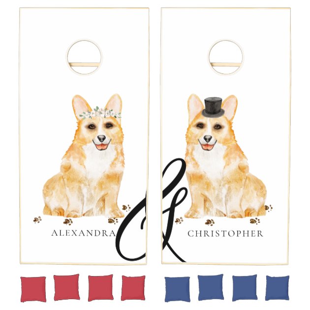 Corgi Dog Funny Bride Groom Wedding Cornhole Set