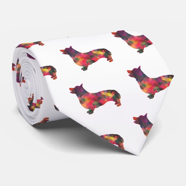 Corgi Dog Geometric Pattern Silhouette Multi Neck Tie (Rolled)