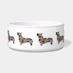 Corgi Dog Geometric Pattern Silhouette Plaid Bowl