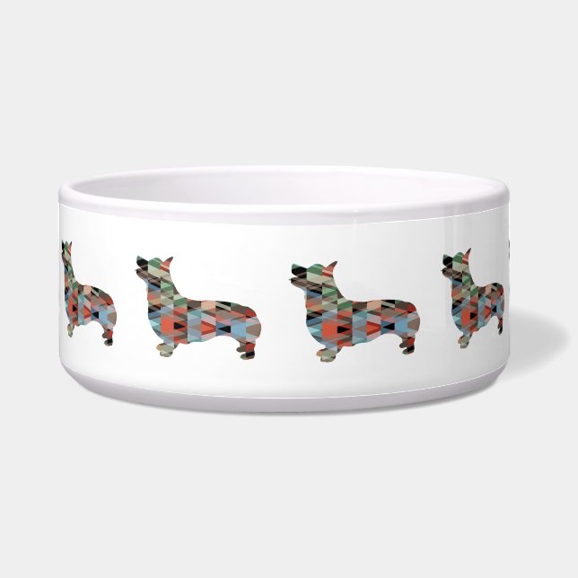 Corgi Dog Geometric Pattern Silhouette Plaid Bowl (Front)
