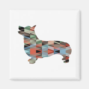 Corgi Dog Geometric Pattern Silhouette Plaid Magnet