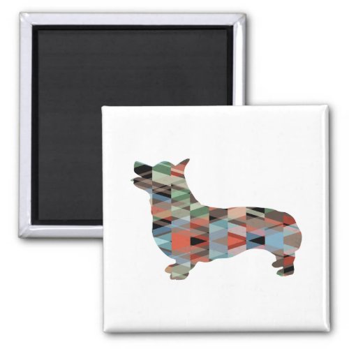 Corgi Dog Geometric Pattern Silhouette Plaid Magnet