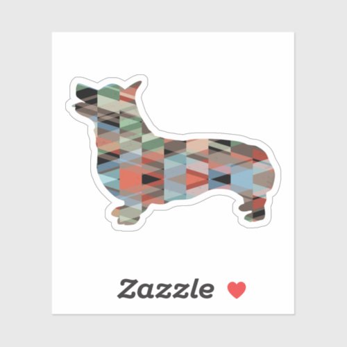 Corgi Dog Geometric Pattern Silhouette Plaid Sticker