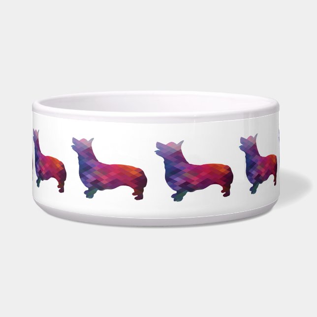 Corgi Dog Geometric Pattern Silhouette Purple Bowl (Front)