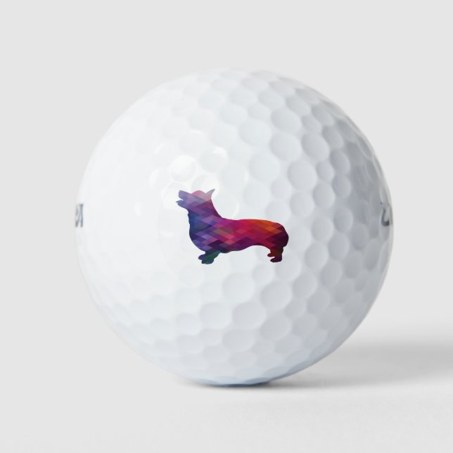 Corgi Dog Geometric Pattern Silhouette Purple Golf Balls (Front)