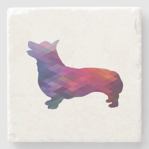 Corgi Dog Geometric Pattern Silhouette Purple Stone Coaster