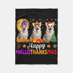 Corgi Dog Halloween Christmas Hallothanksmas Fleece Blanket
