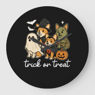 Corgi Dog Halloween Costume Spooky Large Clock