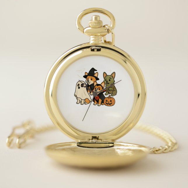 Corgi Dog Halloween Costume Spooky Pocket Watch (Inside)