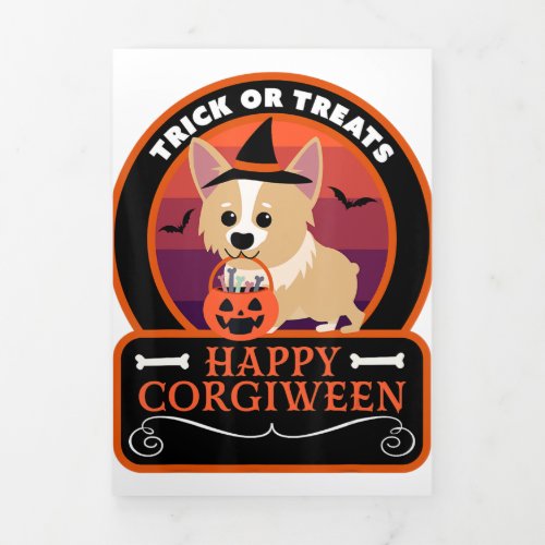 Corgi Dog Happy Corgiween Trick or Treats Funny Ha Tri_Fold Announcement