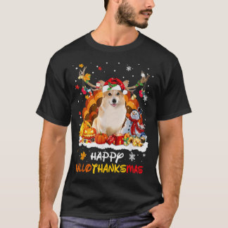 Corgi Dog Happy Hallothanksmas  T-Shirt