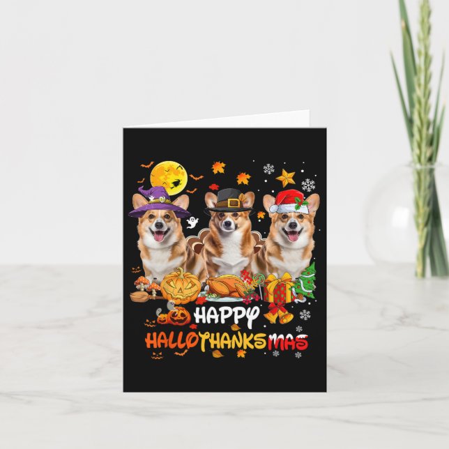 Corgi Dog Happy Halloween Thanksgiving Merry Chris Card (Front)