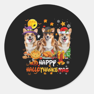 Corgi Dog Happy Halloween Thanksgiving Merry Chris Classic Round Sticker