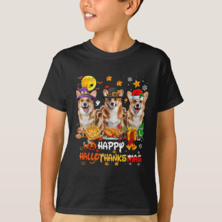 Corgi Dog Happy Halloween Thanksgiving Merry Chris T-Shirt