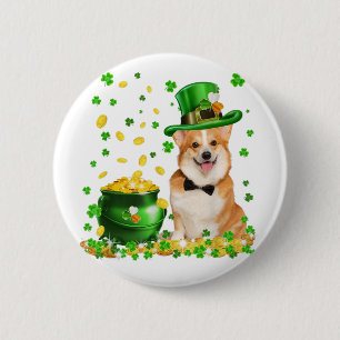 Corgi Dog Happy St. Patricks Day Button