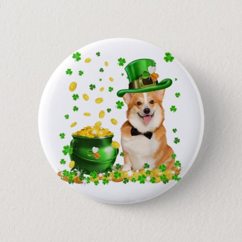 Corgi Dog Happy St Patricks Day Button