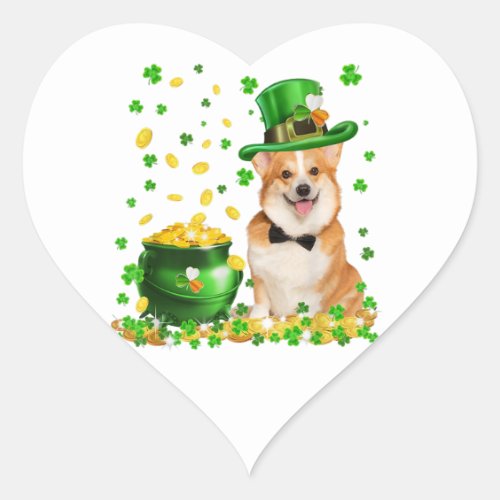 Corgi Dog Happy St Patricks Day Heart Sticker