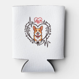 Corgi Dog Heart Heartbeat Ekg Bow Tie Paws Can Cooler