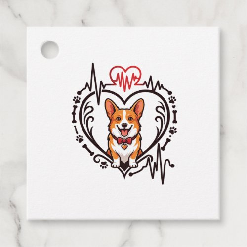 Corgi Dog Heart Heartbeat Ekg Bow Tie Paws Favor Tags