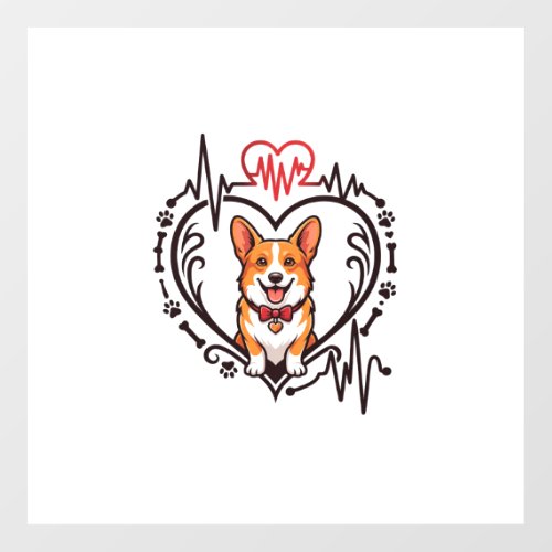 Corgi Dog Heart Heartbeat Ekg Bow Tie Paws Floor Decals