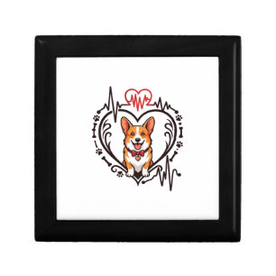 Corgi Dog Heart Heartbeat Ekg Bow Tie Paws Gift Box