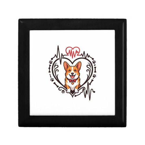 Corgi Dog Heart Heartbeat Ekg Bow Tie Paws Gift Box
