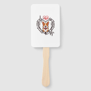 Corgi Dog Heart Heartbeat Ekg Bow Tie Paws Hand Fan