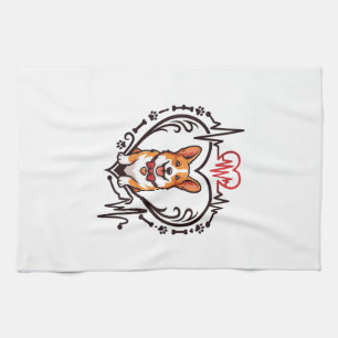 Corgi Dog Heart Heartbeat Ekg Bow Tie Paws Kitchen Towel