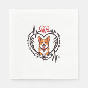 Corgi Dog Heart Heartbeat Ekg Bow Tie Paws Napkins