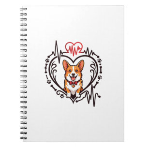 Corgi Dog Heart Heartbeat Ekg Bow Tie Paws Notebook