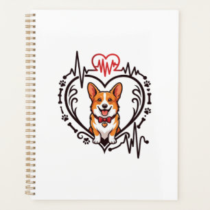 Corgi Dog Heart Heartbeat Ekg Bow Tie Paws Planner