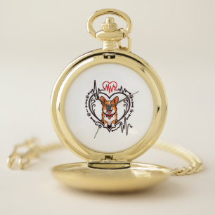 Corgi Dog Heart Heartbeat Ekg Bow Tie Paws Pocket Watch