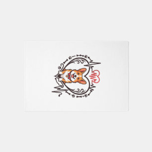 Corgi Dog Heart Heartbeat Ekg Bow Tie Paws Rug