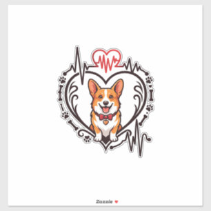 Corgi Dog Heart Heartbeat Ekg Bow Tie Paws Sticker