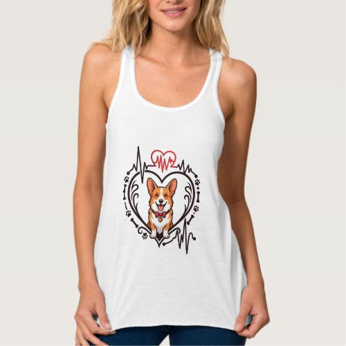 Corgi Dog Heart Heartbeat Ekg Bow Tie Paws Tank Top