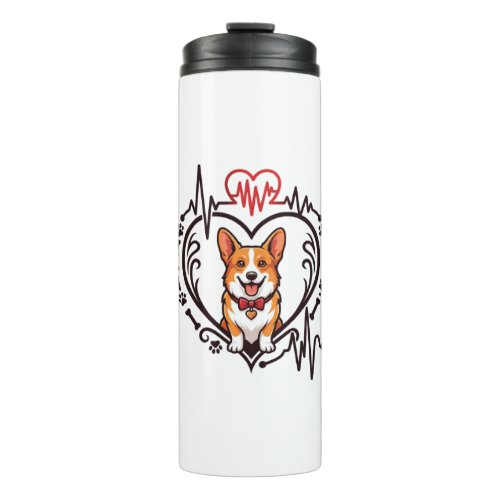 Corgi Dog Heart Heartbeat Ekg Bow Tie Paws Thermal Tumbler