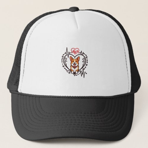 Corgi Dog Heart Heartbeat Ekg Bow Tie Paws Trucker Hat