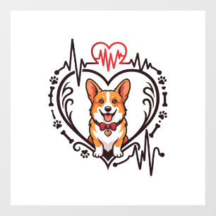 Corgi Dog Heart Heartbeat Ekg Bow Tie Paws Window Cling