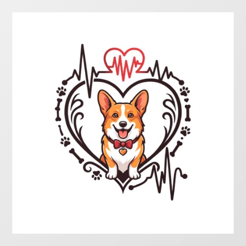 Corgi Dog Heart Heartbeat Ekg Bow Tie Paws Window Cling