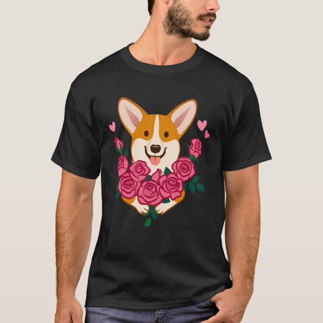 Corgi dog holding a bouquet of roses women Valenti T-Shirt (Front)